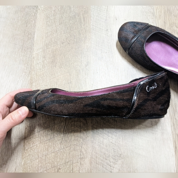 Coach Poppy Calf Fur Ballet Flats Brown and black Zebra Print - Picture 4 of 11